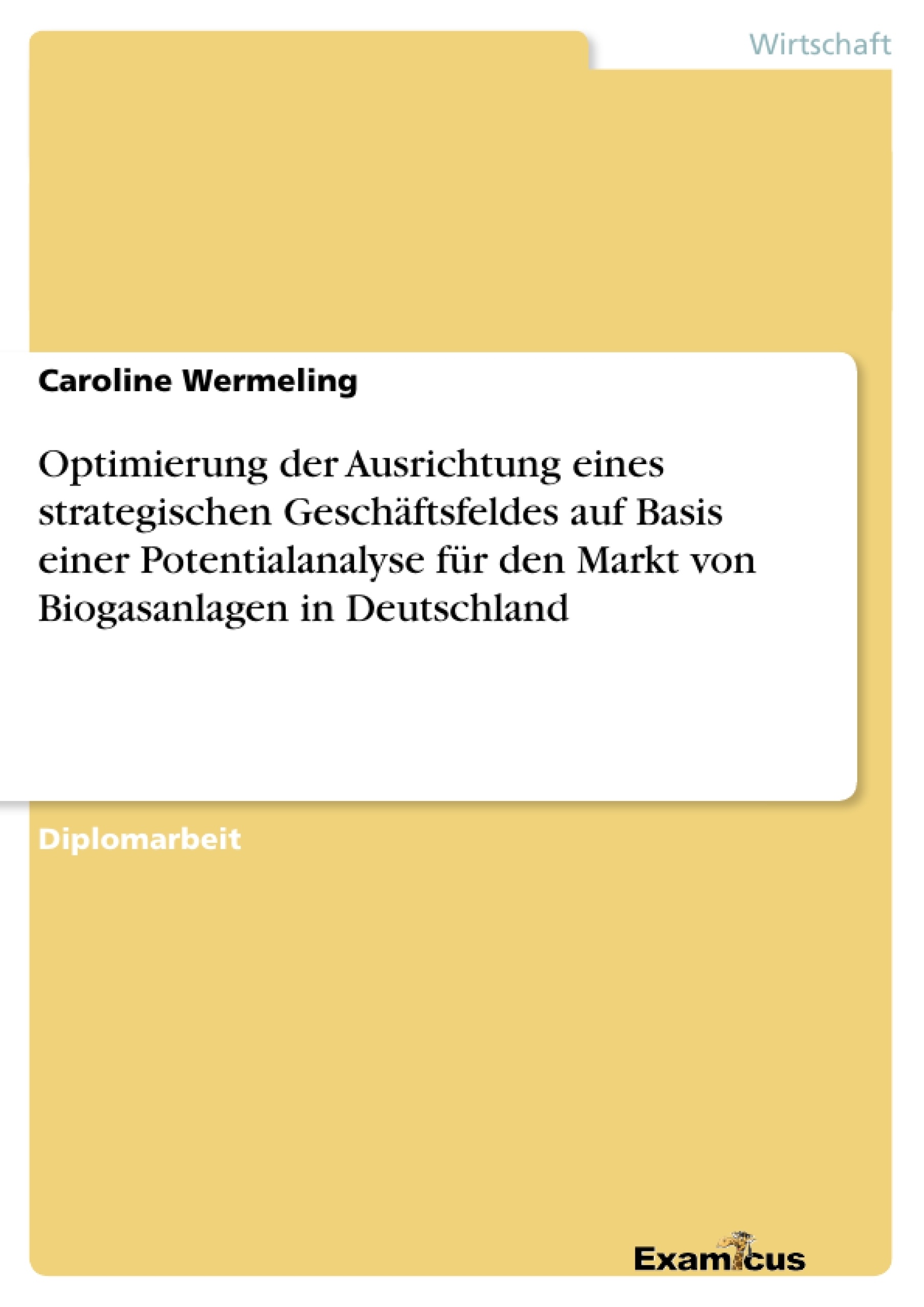 Titre: Optimierung der Ausrichtung eines strategischen Geschäftsfeldes auf Basis einer Potentialanalyse für den Markt von Biogasanlagen in Deutschland