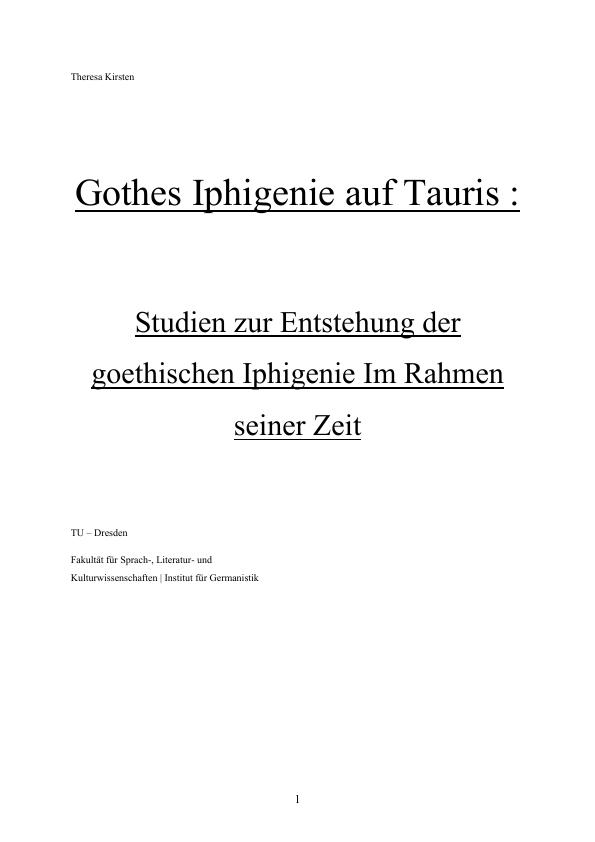 Goethes Iphigenie Auf Tauris Grin