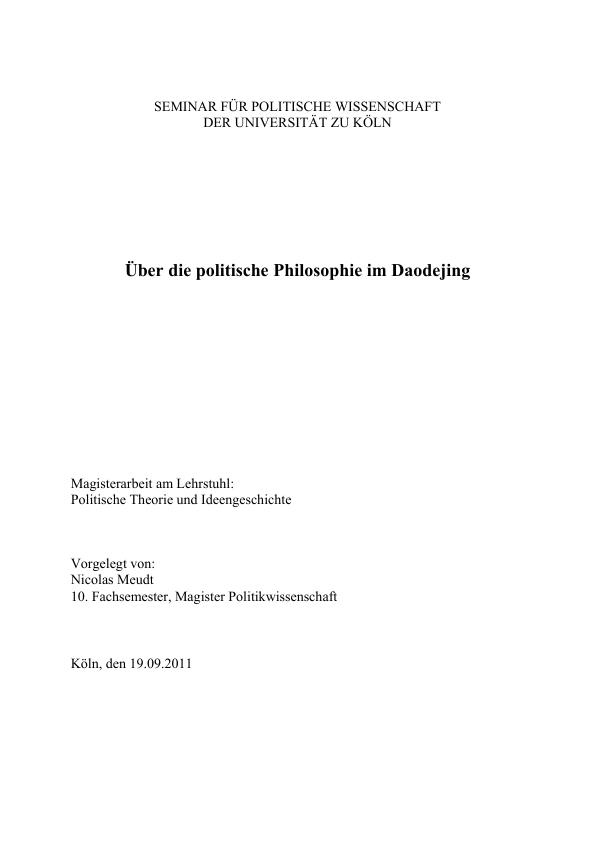 Title: Über die politische Philosophie im Daodejing