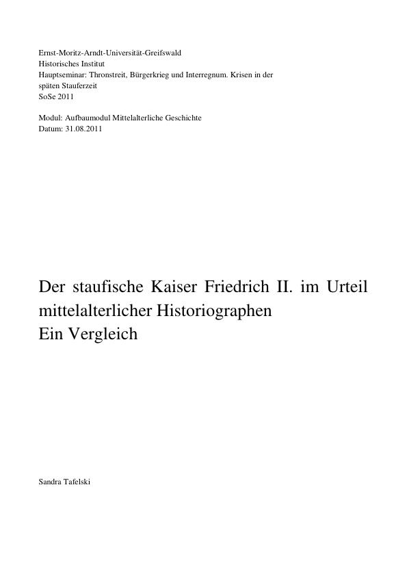 Titel: Der staufische Kaiser Friedrich II. im Urteil mittelalterlicher Historiographen