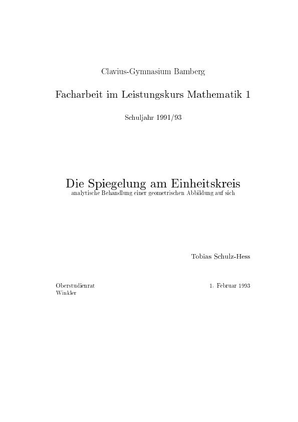 Titre: Die Spiegelung am Einheitskreis