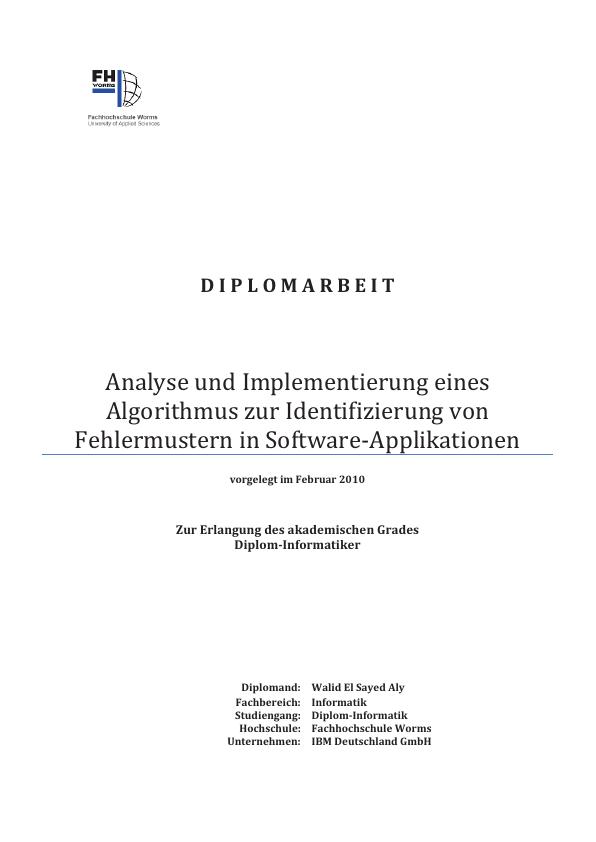 Titel: Analyse und Implementierung eines Algorithmus zur Identifizierung von Fehlermustern in Software-Applikationen