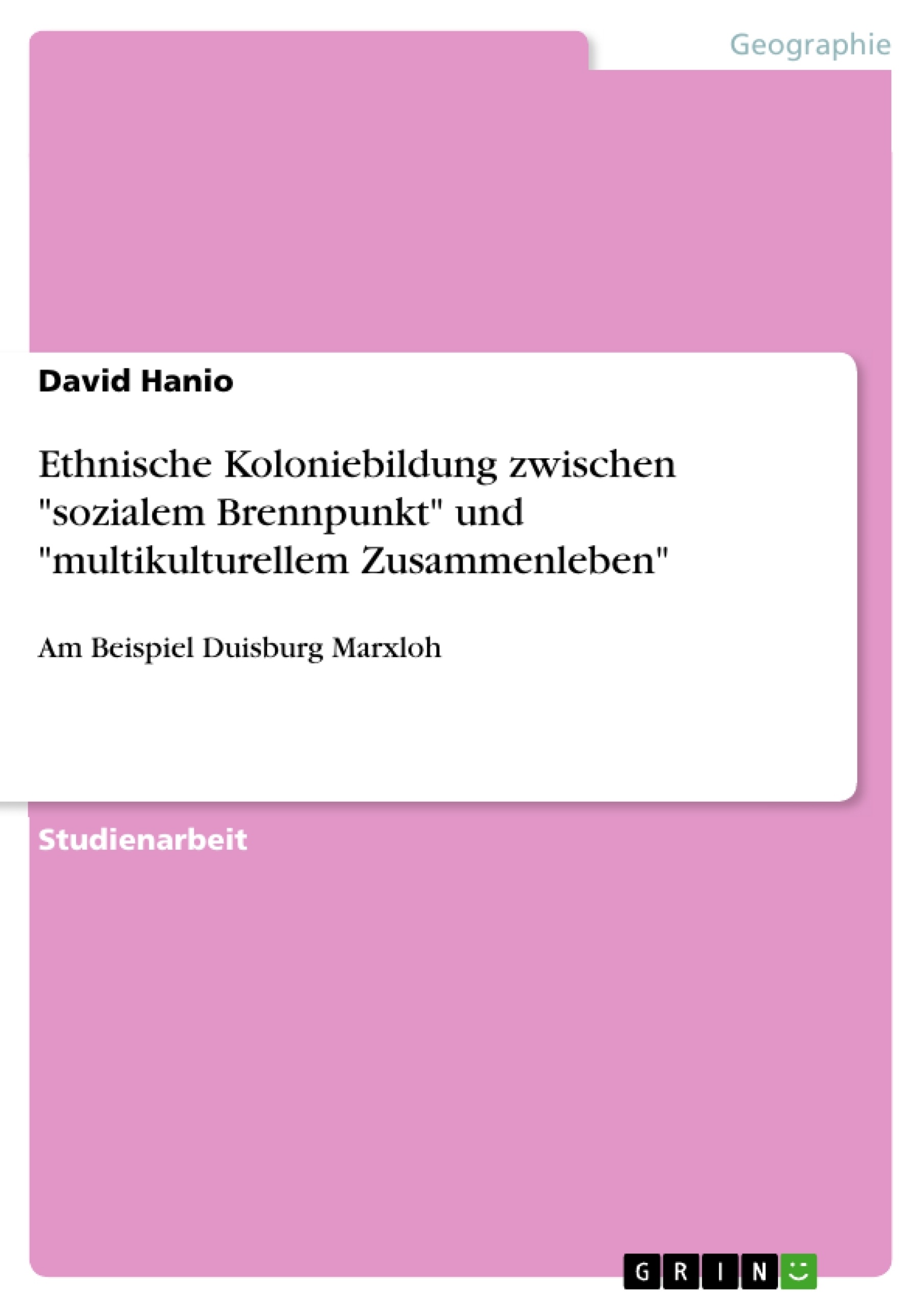 Titel: Ethnische Koloniebildung zwischen "sozialem Brennpunkt" und "multikulturellem Zusammenleben"