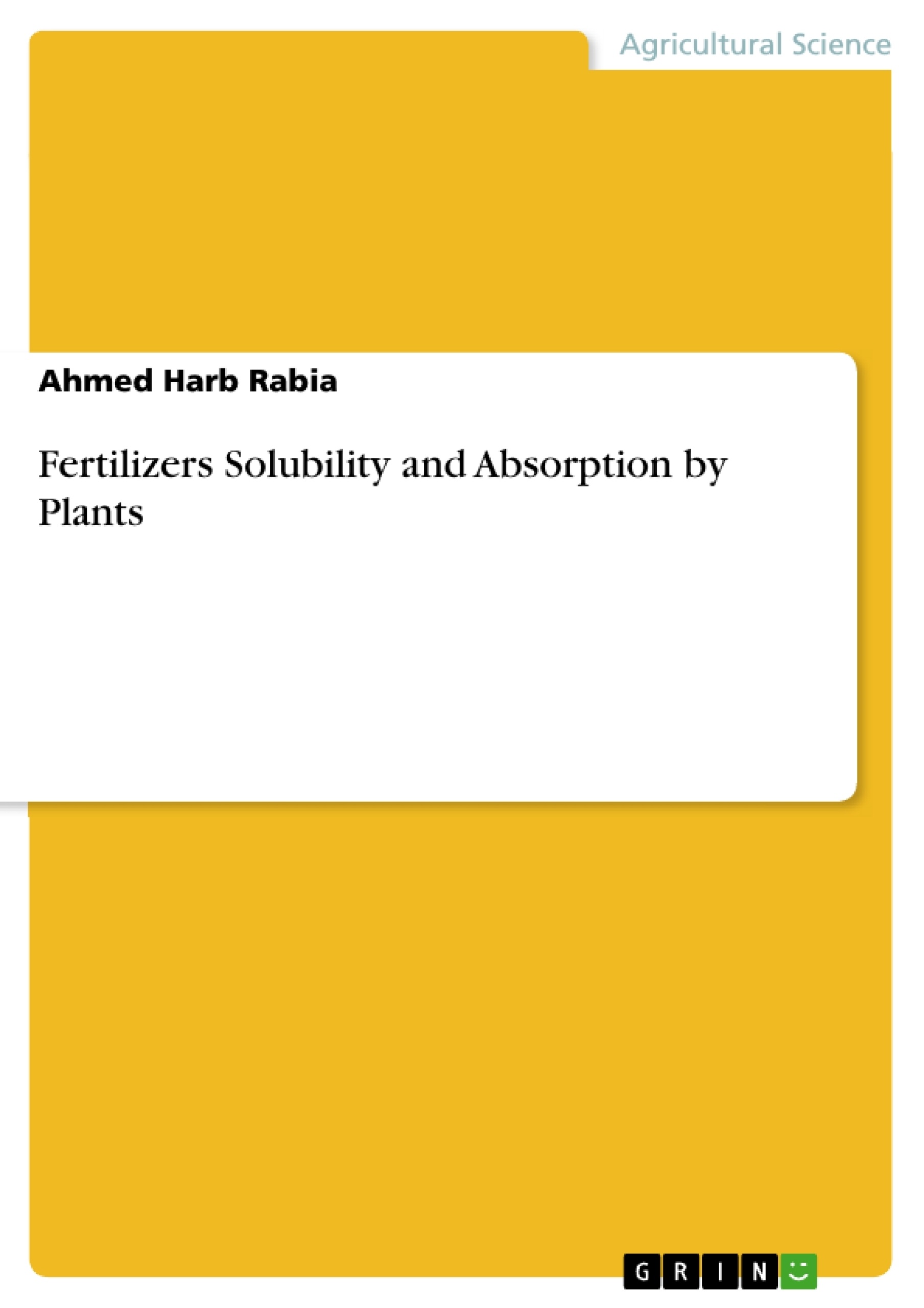 Título: Fertilizers Solubility and Absorption by Plants