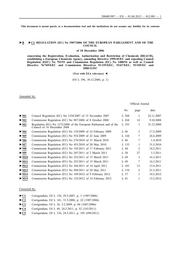 REACH Regulation (EC) No 1907/2006 GRIN