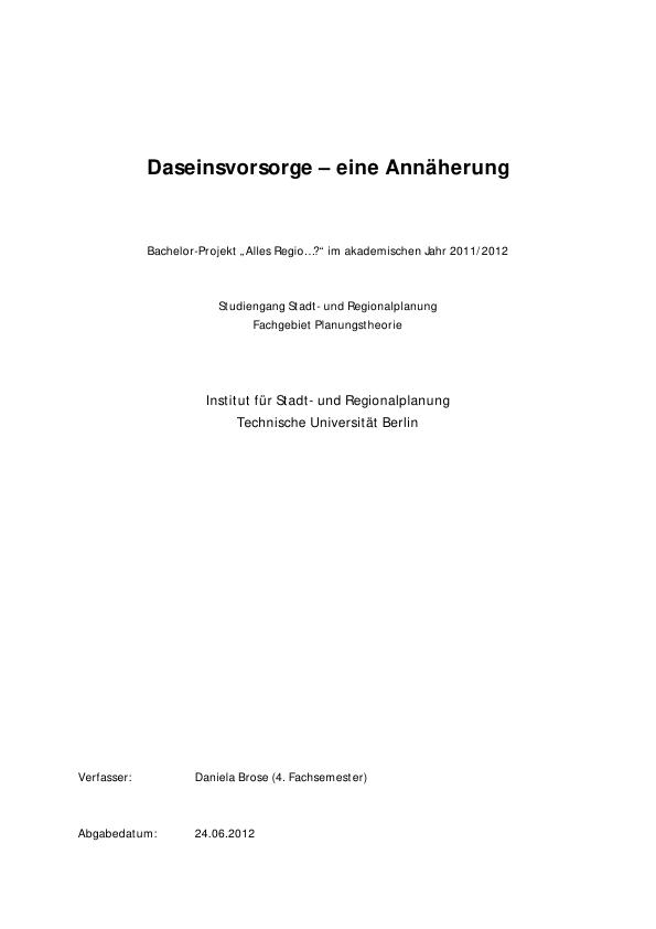 Title: Eine Einführung in die Daseinsvorsorge