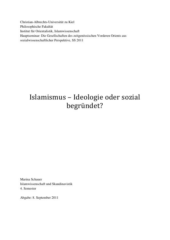 Titel: Islamismus - Ideologie oder sozial begründet