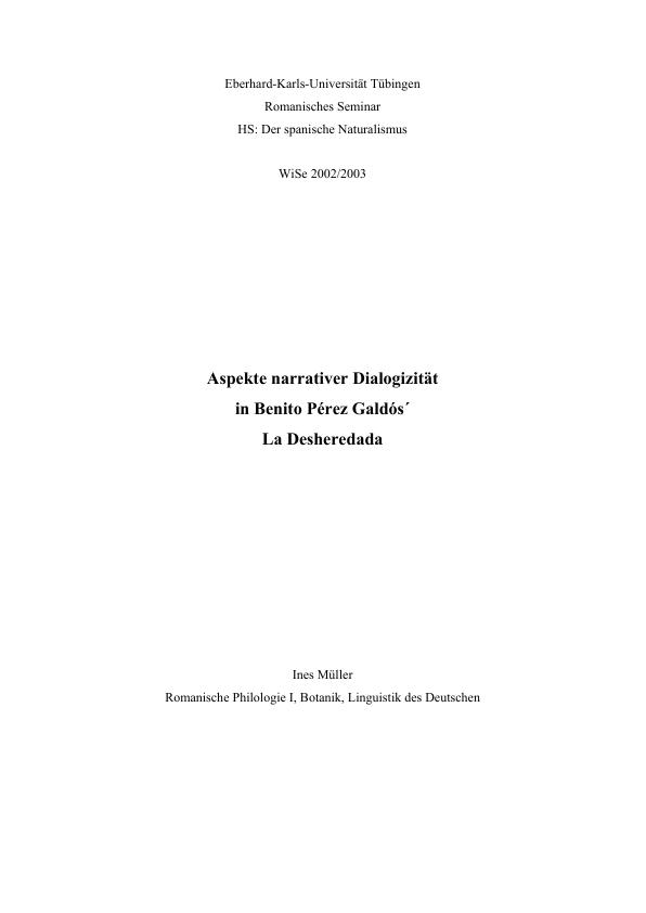 Título: Aspekte narrativer Dialogizität in Benito Perez Galdos´ "La Desheredada"