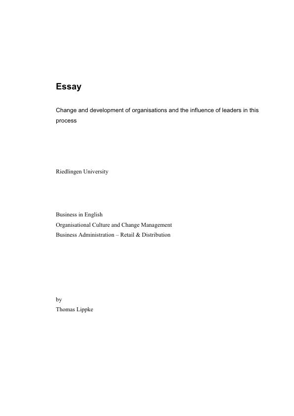 Title: Organisational Change and Change Management