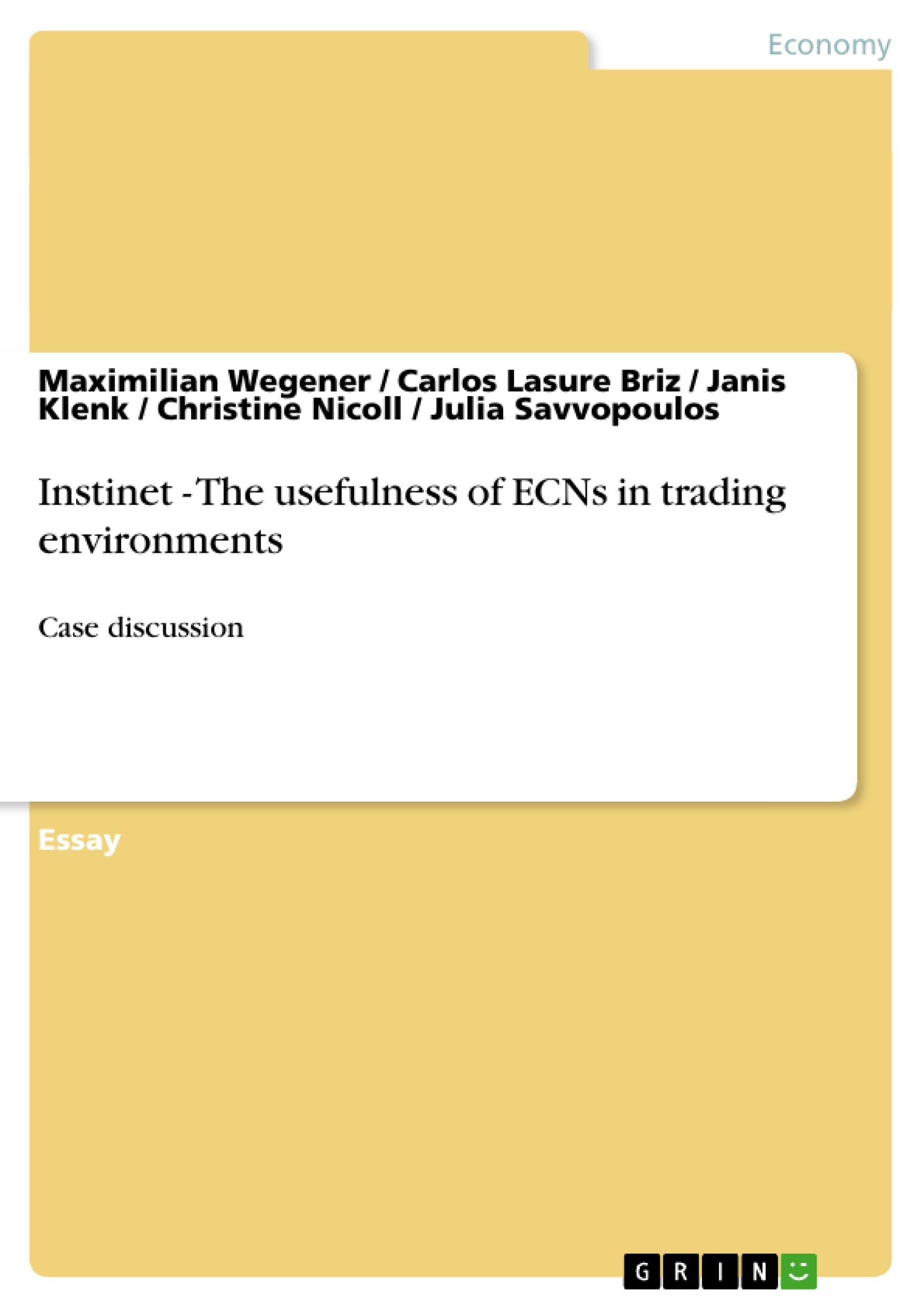Titre: Instinet - The usefulness of ECNs in trading environments