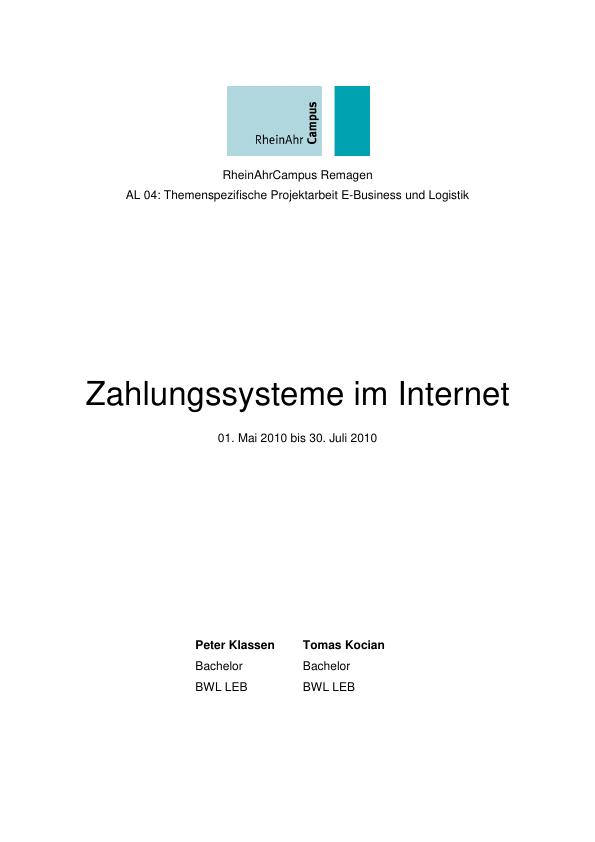 Titre: Zahlungssysteme im Internet 