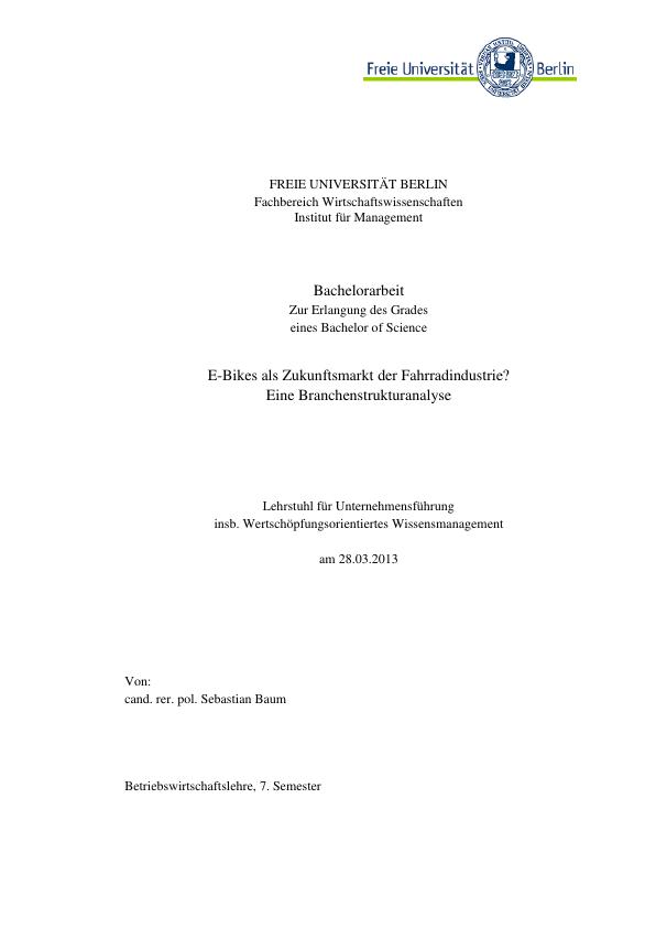 Title: E-Bikes. Der Zukunftsmarkt der Fahrradindustrie?