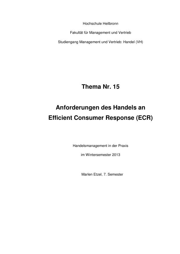 Titel: Efficient Consumer Response. Anforderungen des Handels