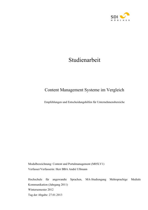 Titel: Content Management Systeme im Vergleich