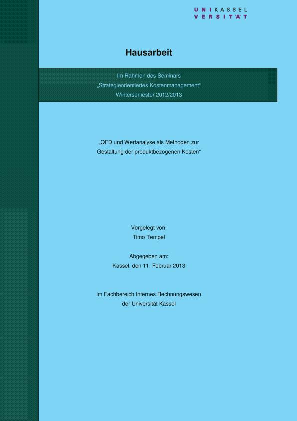 Titel: Quality Function Deployment (QFD) und Wertanalyse (WA). Instrumente der Kostengestaltung