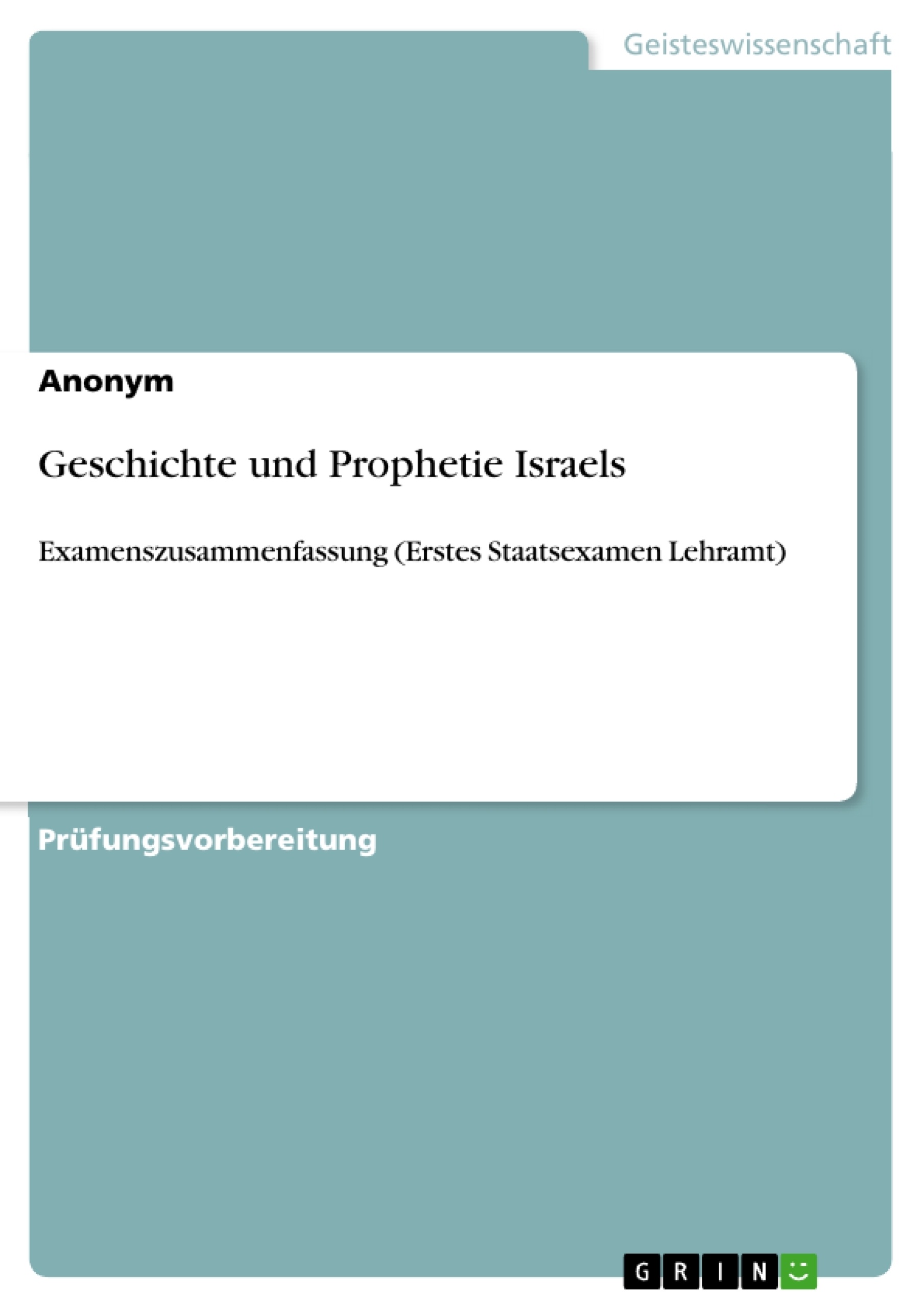 Titre: Geschichte und Prophetie Israels