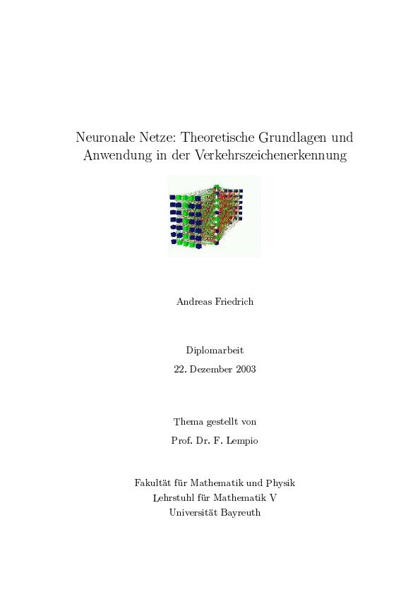 Titel: Neuronale Netze: Theoretische Grundlagen und Anwendung in der Verkehrszeichenerkennung