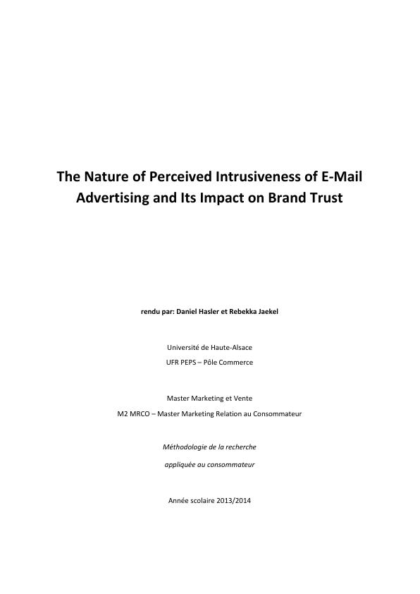 Titel: Perceived Intrusiveness of E-Mail Advertising and Its Impact on Brand Trust