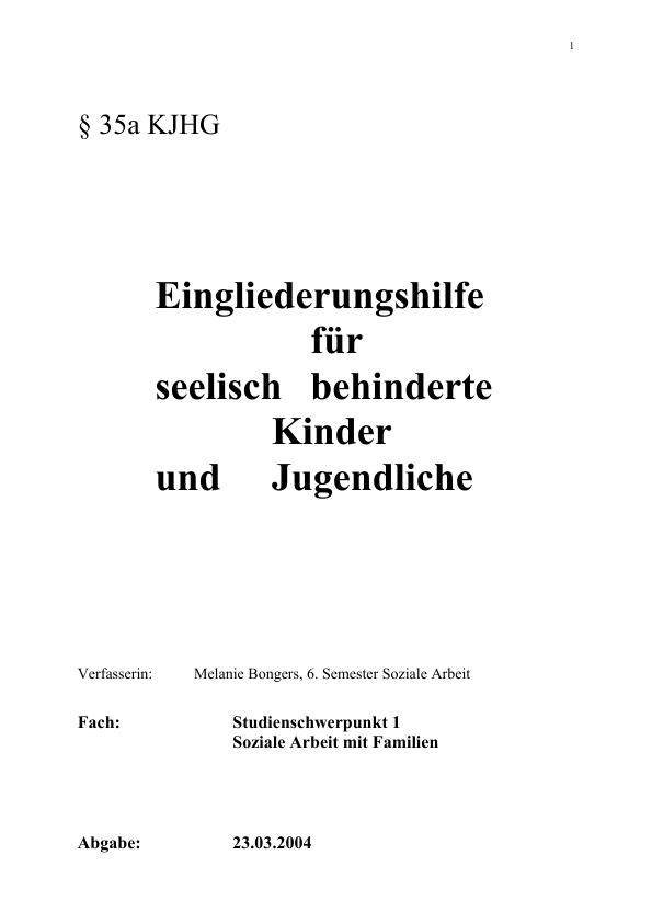 §35a KJHG - Eingliederungshilfe Für Seelisch Behinderte Kinder Und ...