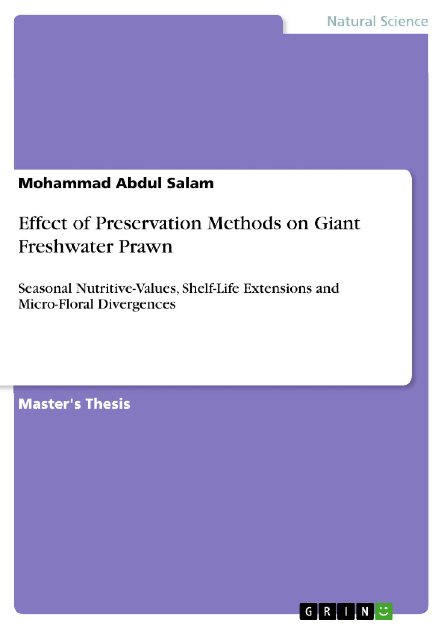 Title: Effect of Preservation Methods on Giant Freshwater Prawn