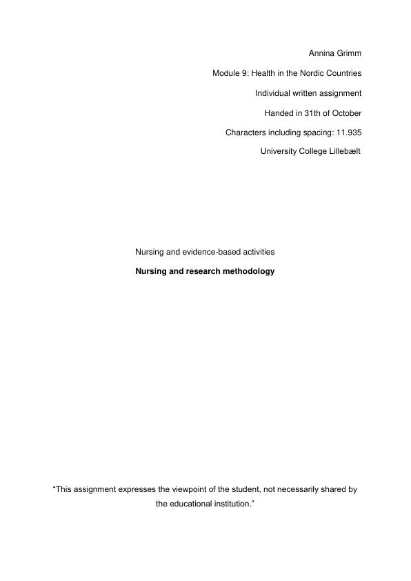 Titel: Nursing. Evidence-based activities and research methodology