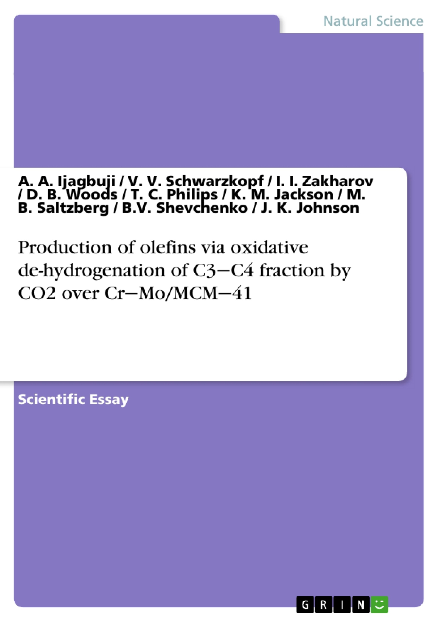 Título: Production of olefins via oxidative de-hydrogenation of C3‒C4 fraction by CO2 over Cr‒Mo/MCM‒41