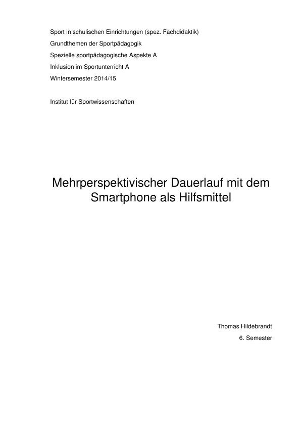 Titel: Mehrperspektivischer Dauerlauf mit dem Smartphone als Hilfsmittel