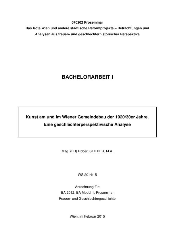 Titel: Kunst am und im Wiener Gemeindebau der 1920/30er Jahre