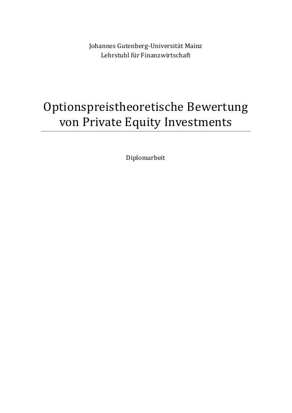 Titel: Optionspreistheoretische Bewertung von Private Equity Investments