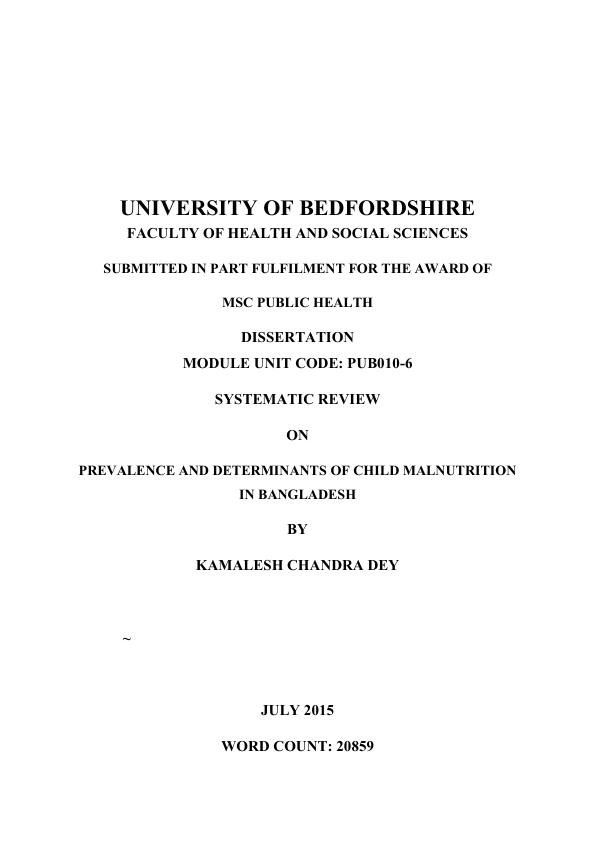 Title: Prevalence And Determinants Of Child Malnutrition In Bangladesh