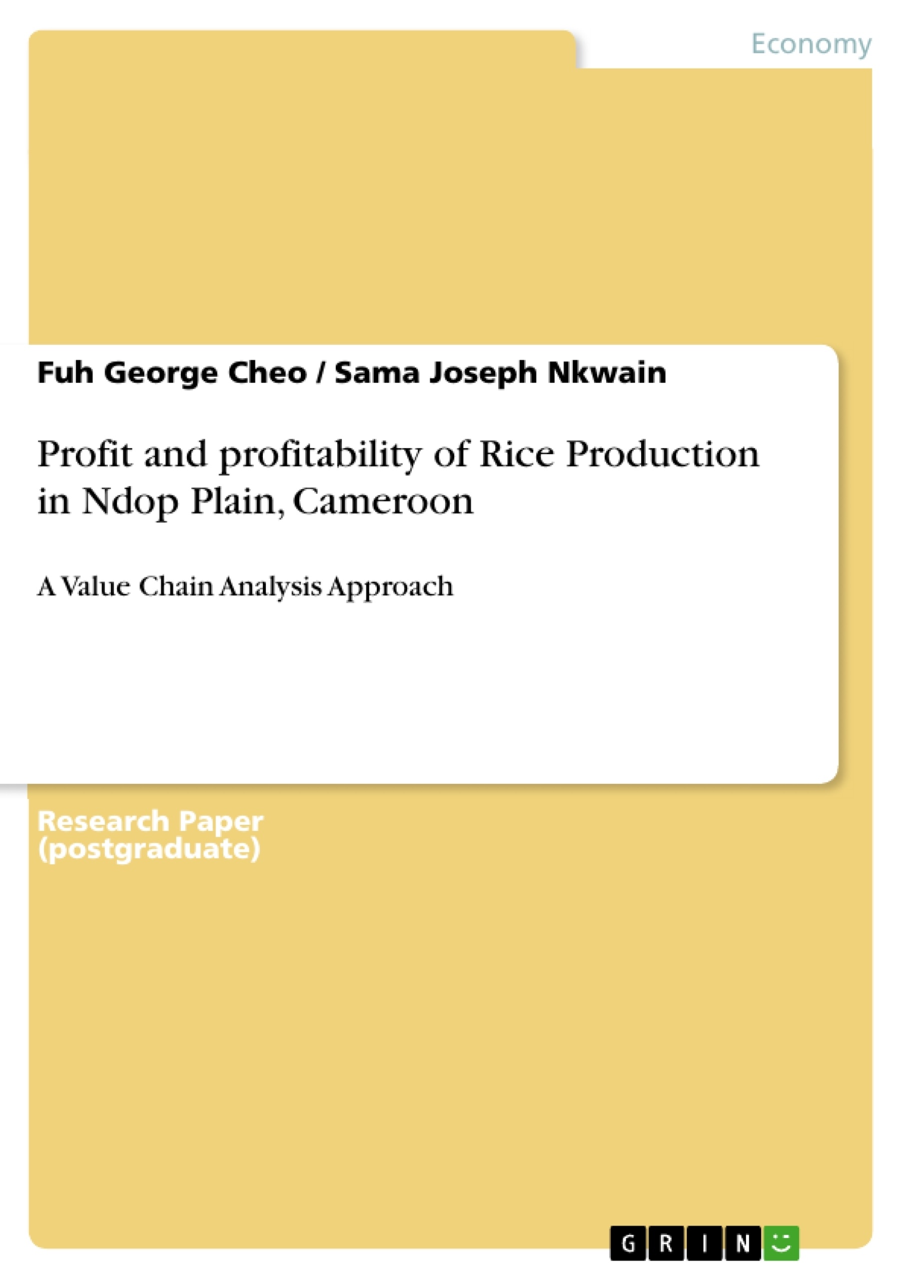 Title: Profit and profitability of Rice Production in Ndop Plain, Cameroon