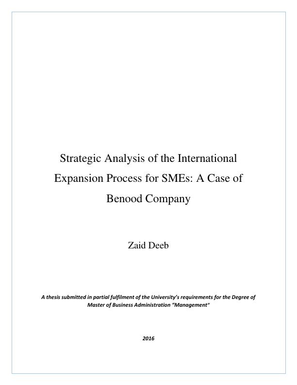 Title: International expansion process for SMEs. A strategic analysis of the oil field supply and services company "Benood"
