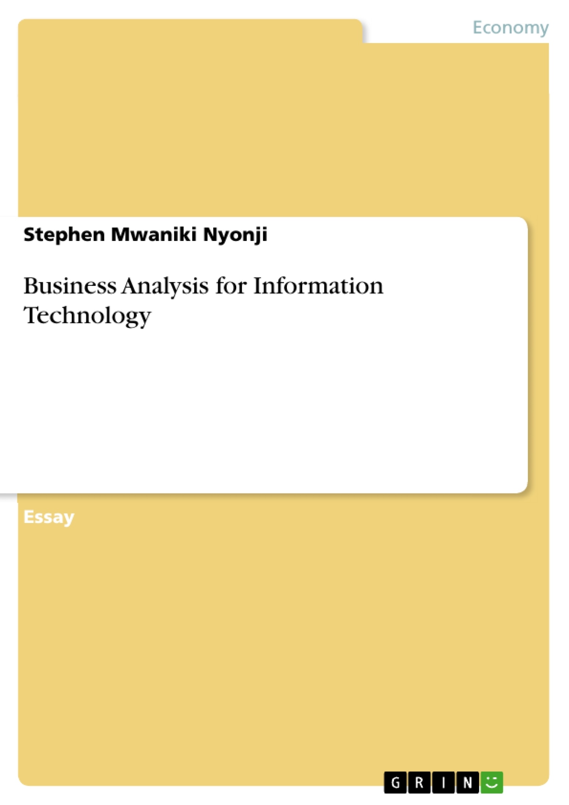 Titre: Business Analysis for Information Technology