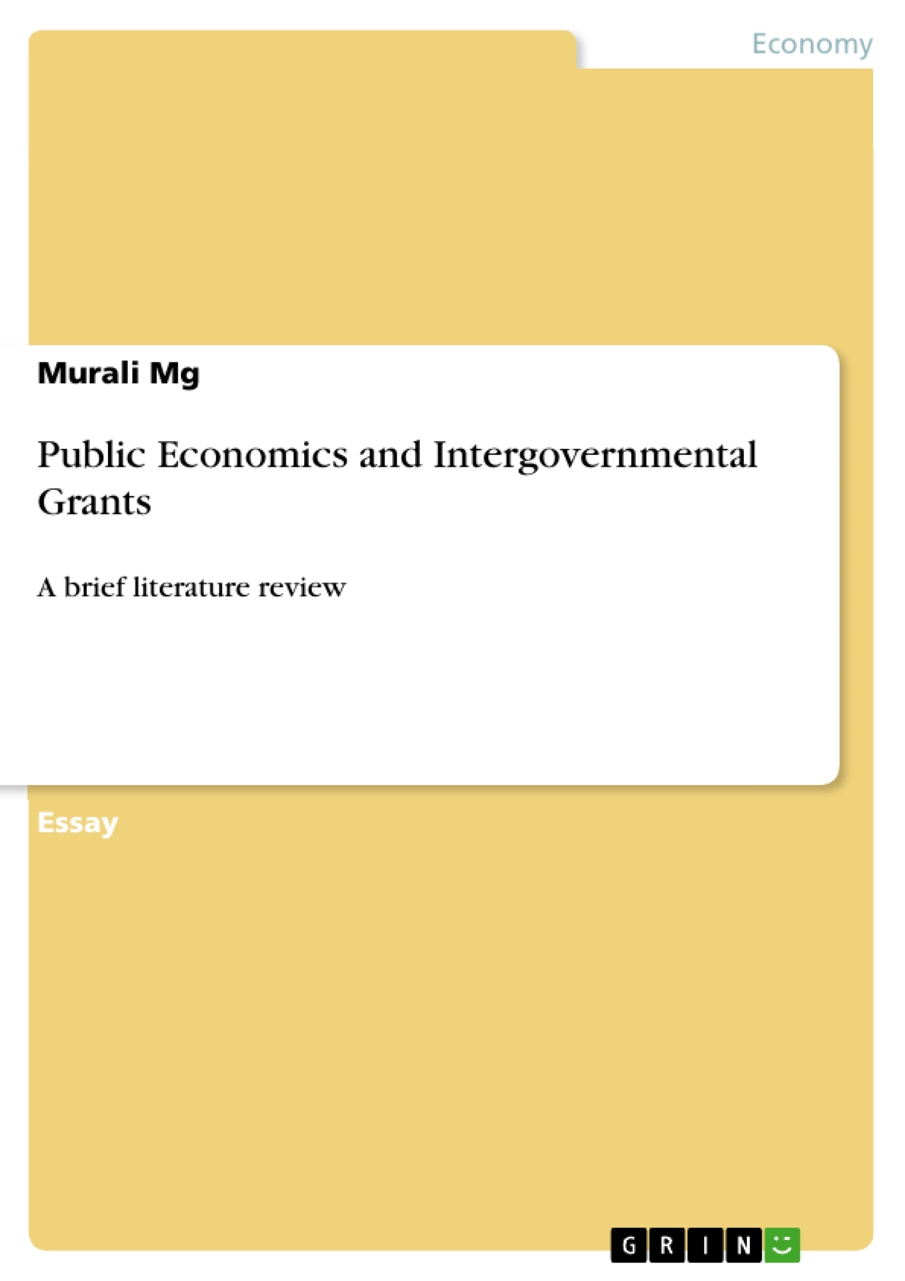 Title: Public Economics and Intergovernmental Grants