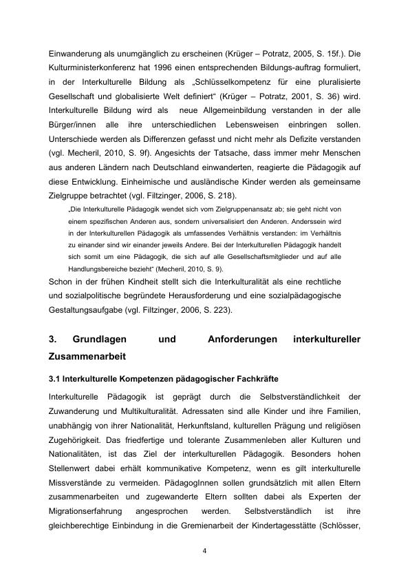 Grundlagen Und Anforderungen Interkultureller Zusammenarbeit In Kitas ...