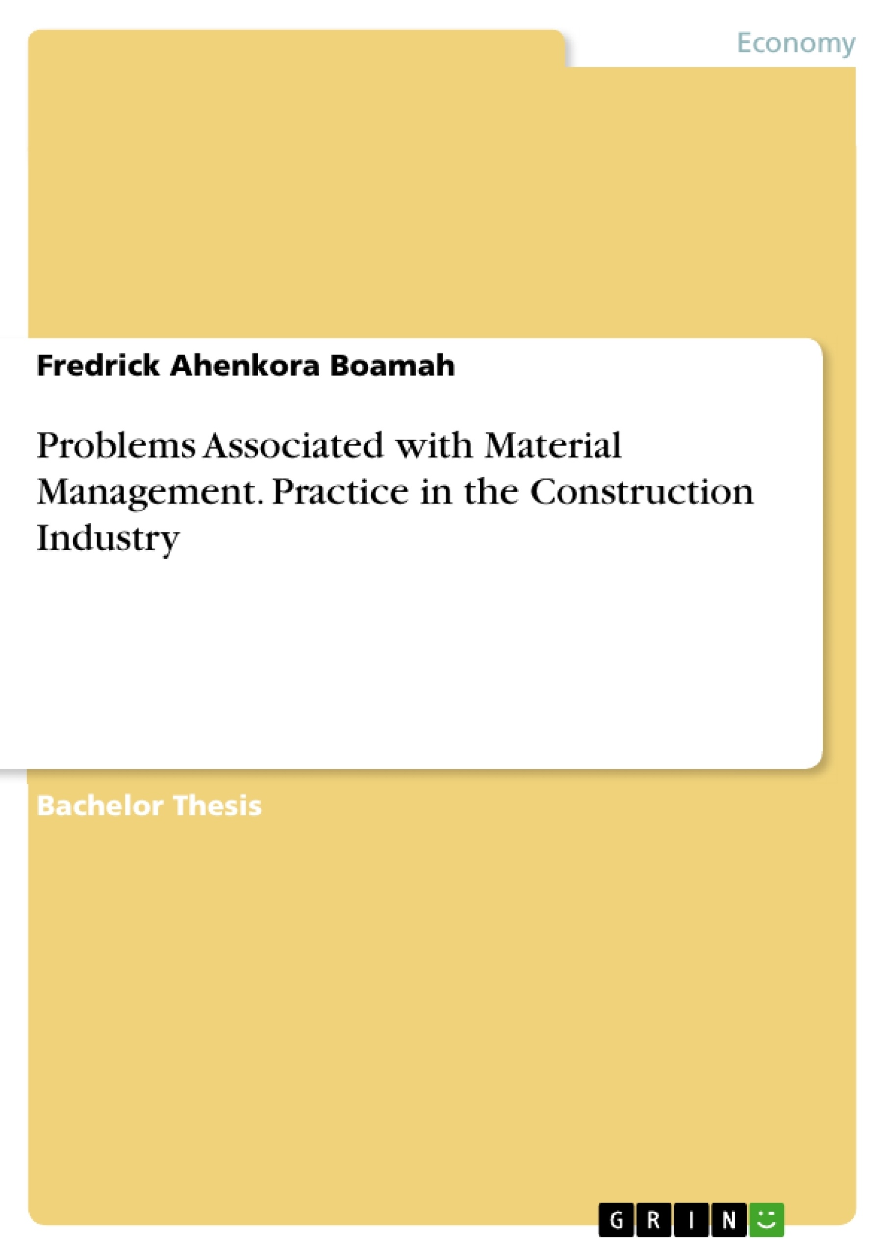 Titre: Problems Associated with Material Management. Practice in the Construction Industry