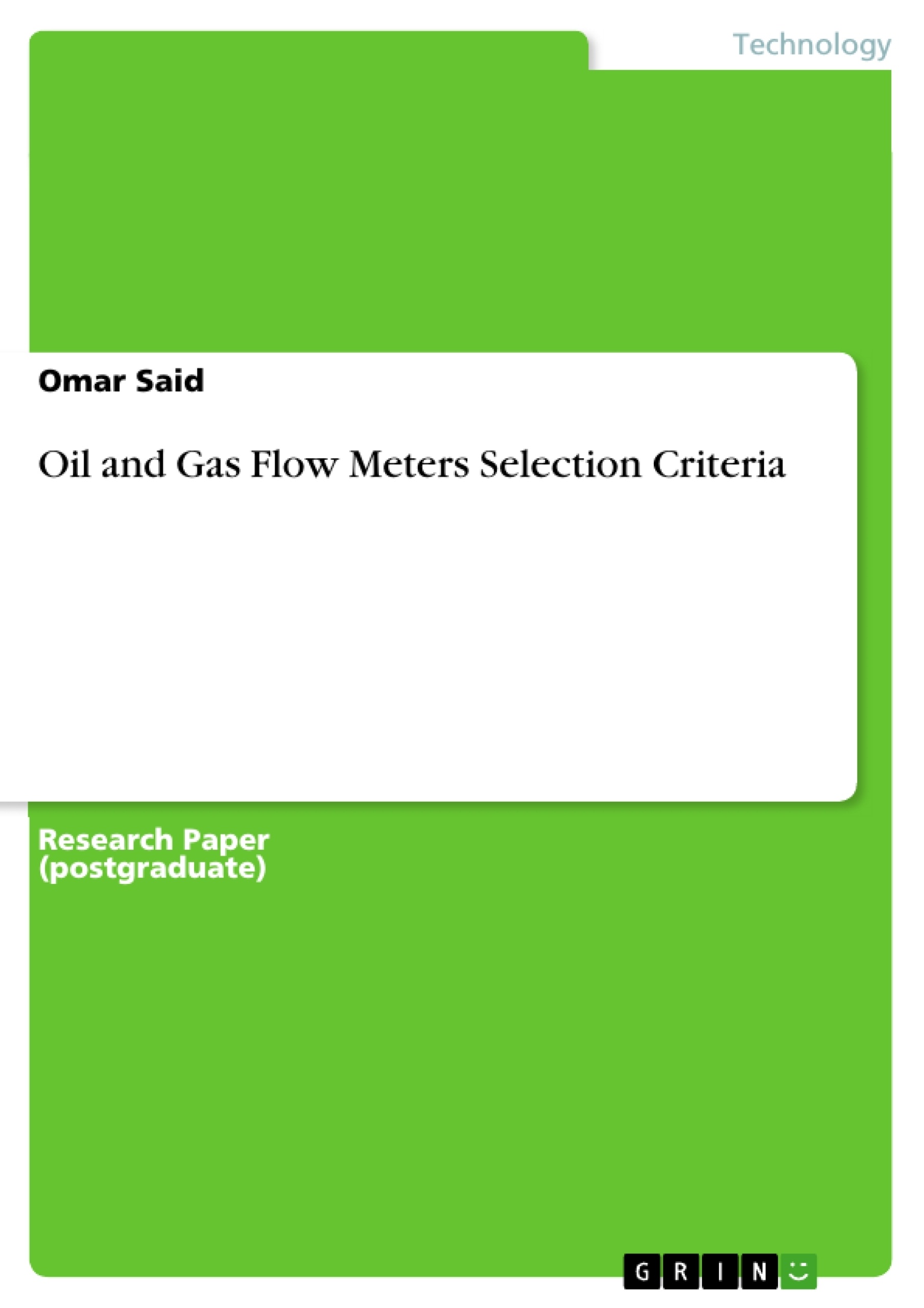 Titre: Oil and Gas Flow Meters Selection Criteria