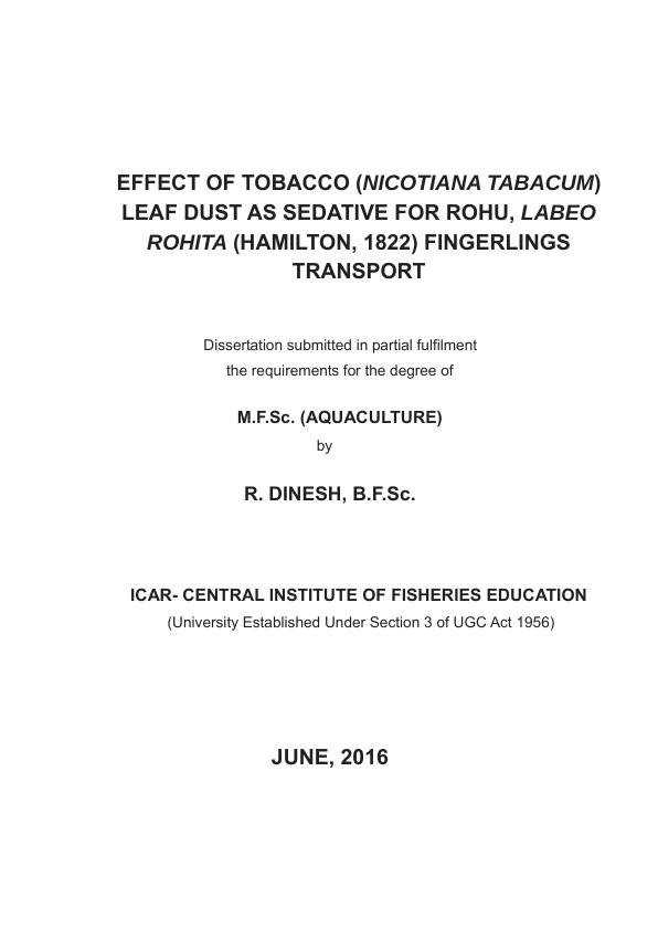 Tobacco As Fish Sedative Effect Of Tobacco Nicotiana Tabacum Grin