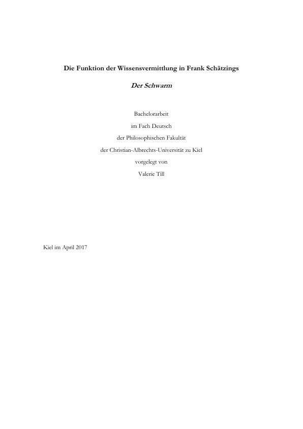 Titel: Formen und Funktion der Wissensvermittlung in "Der Schwarm" von Frank Schätzing