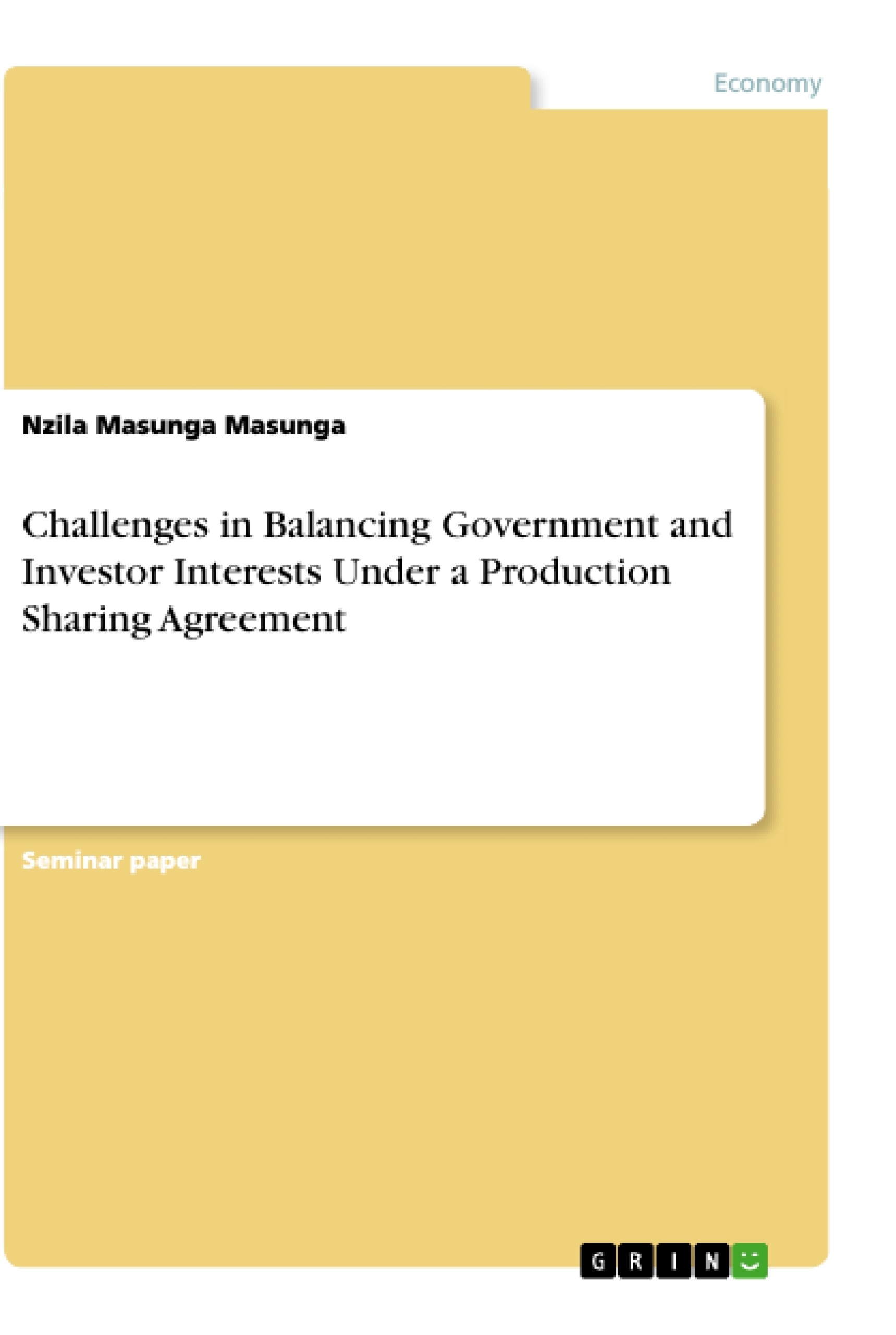 Titre: Challenges in Balancing Government and Investor Interests Under a Production Sharing Agreement