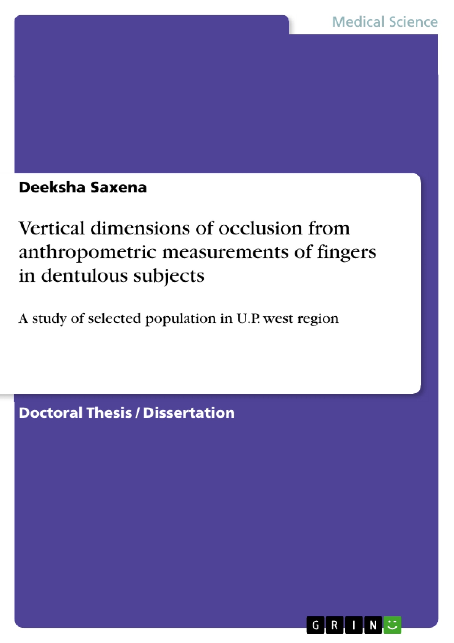 Título: Vertical dimensions of occlusion from anthropometric measurements of fingers in dentulous subjects