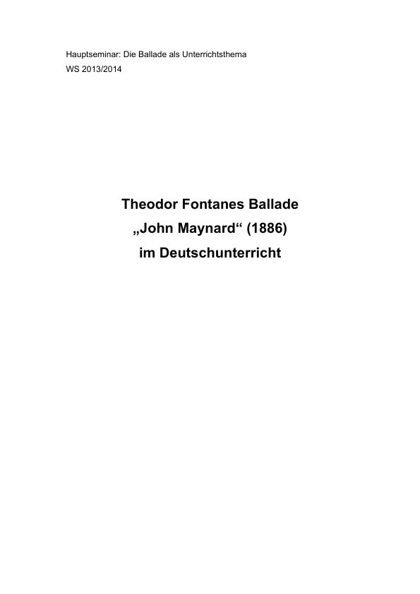 Theodor Fontanes Ballade "John Maynard" (1886) Im Deutschunterricht ...