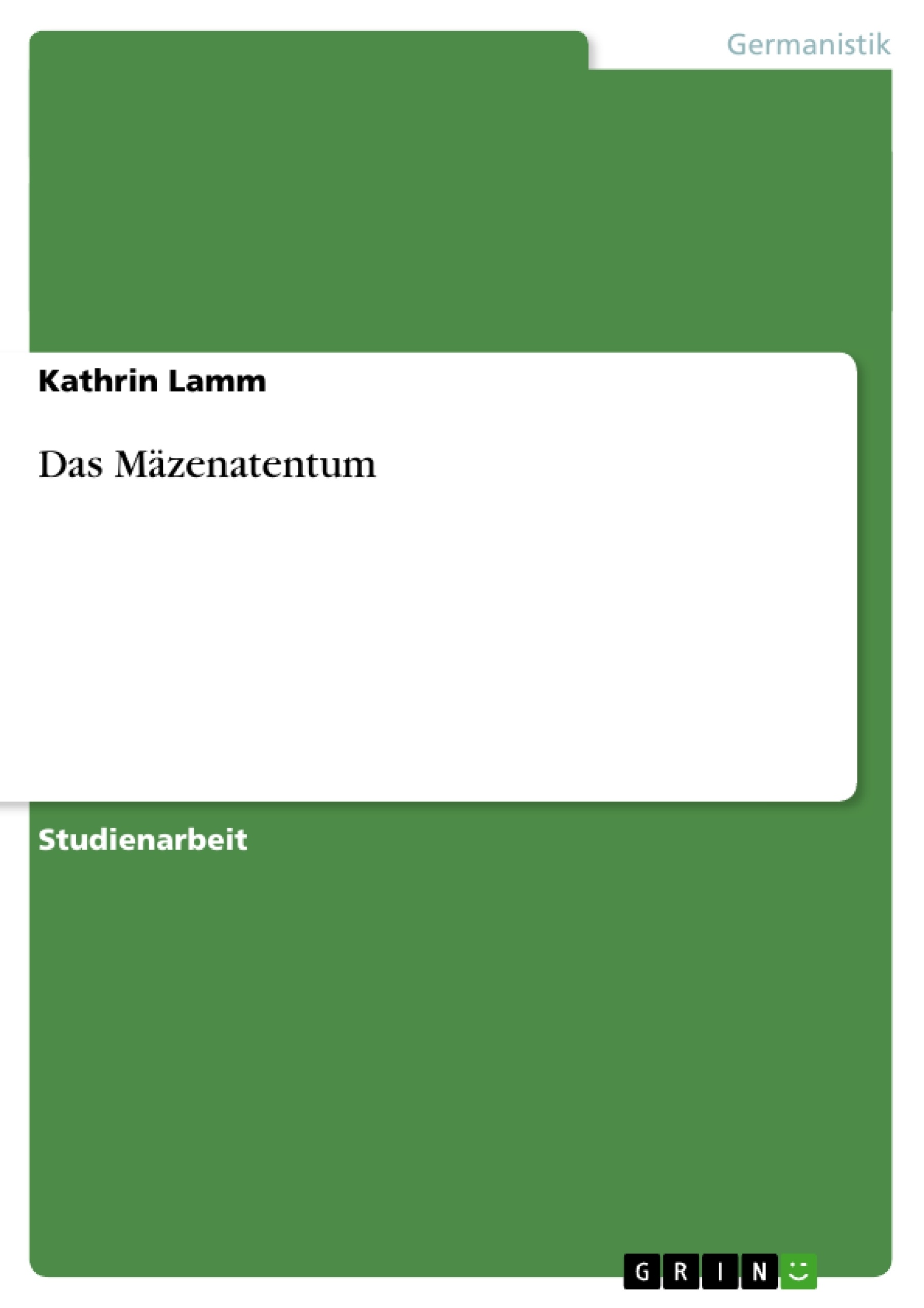 Title: Das Mäzenatentum