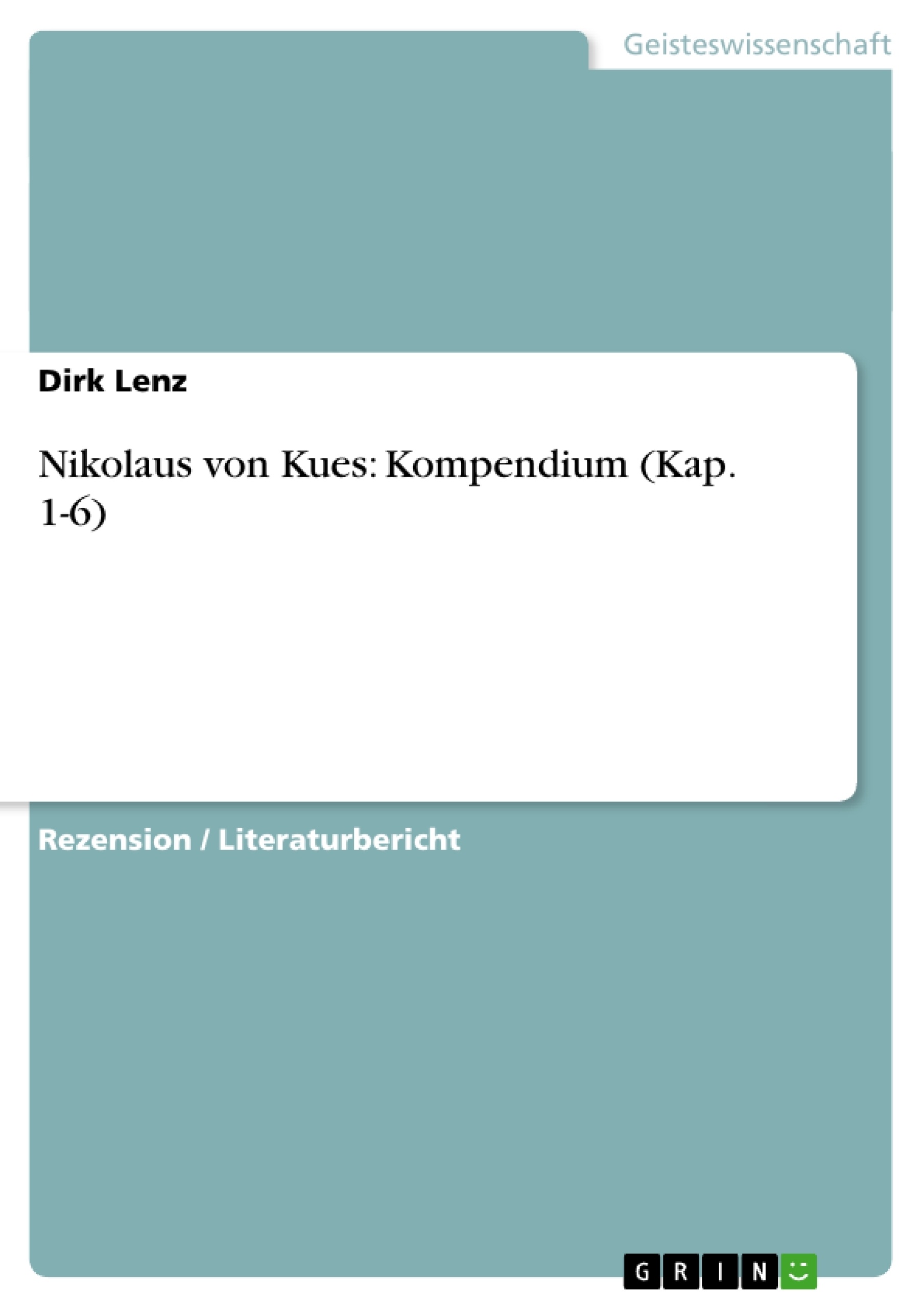 Titre: Nikolaus von Kues: Kompendium (Kap. 1-6)