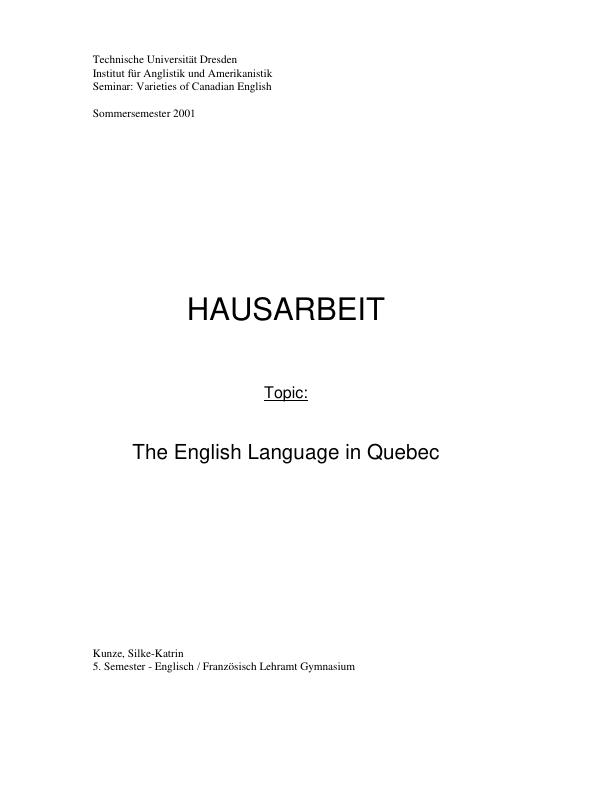 Title: The English Language in Quebec