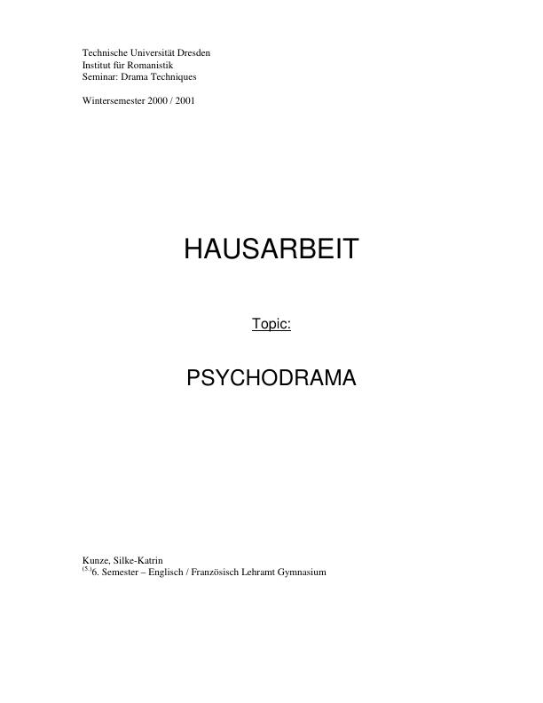 Titre: Genres of drama. Instruments and protagonists of psychodrama
