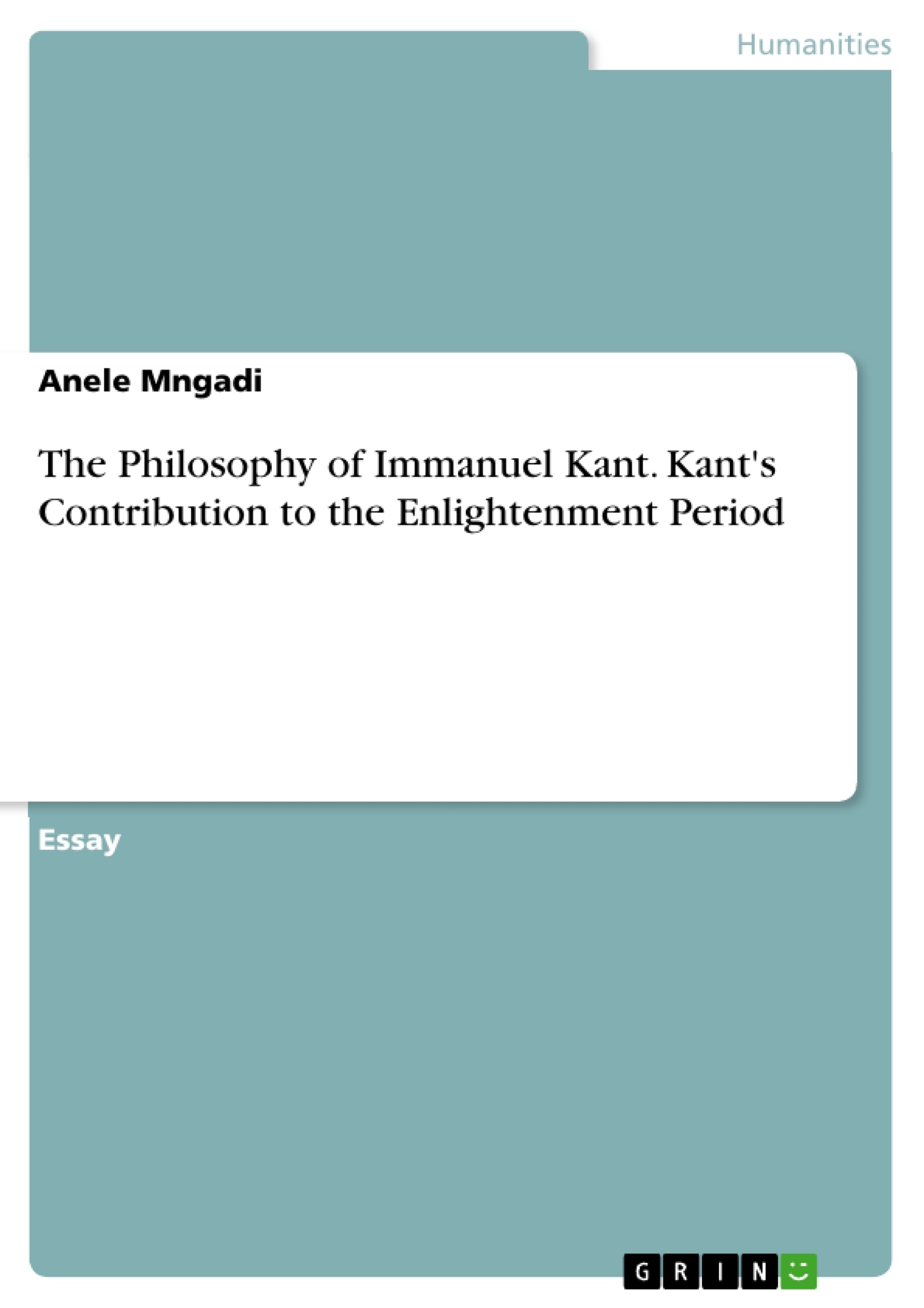 of　the　to　Immanuel　Period　GRIN　Kant.　Philosophy　Contribution　Enlightenment　The　Kant's