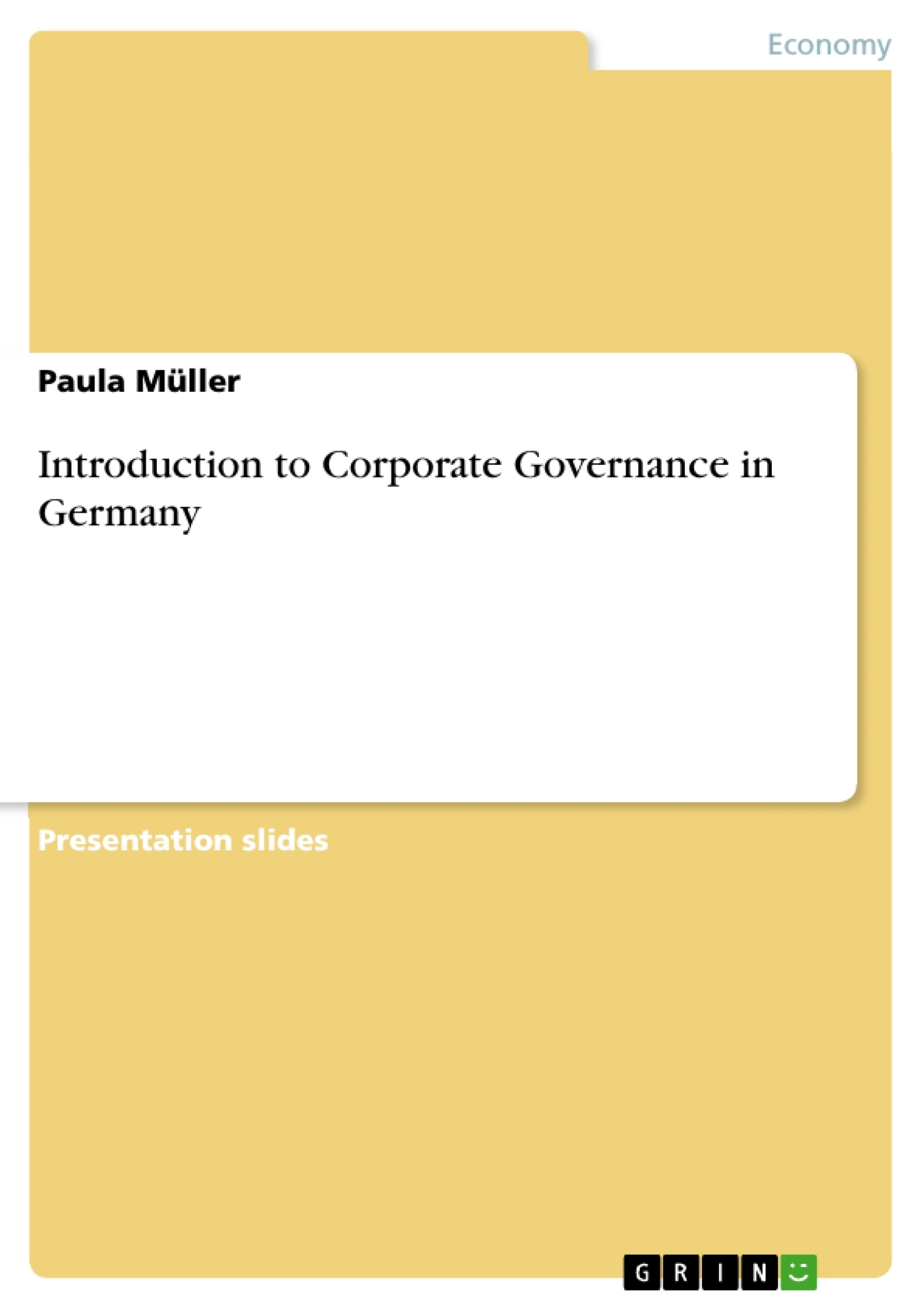 Título: Introduction to Corporate Governance in Germany