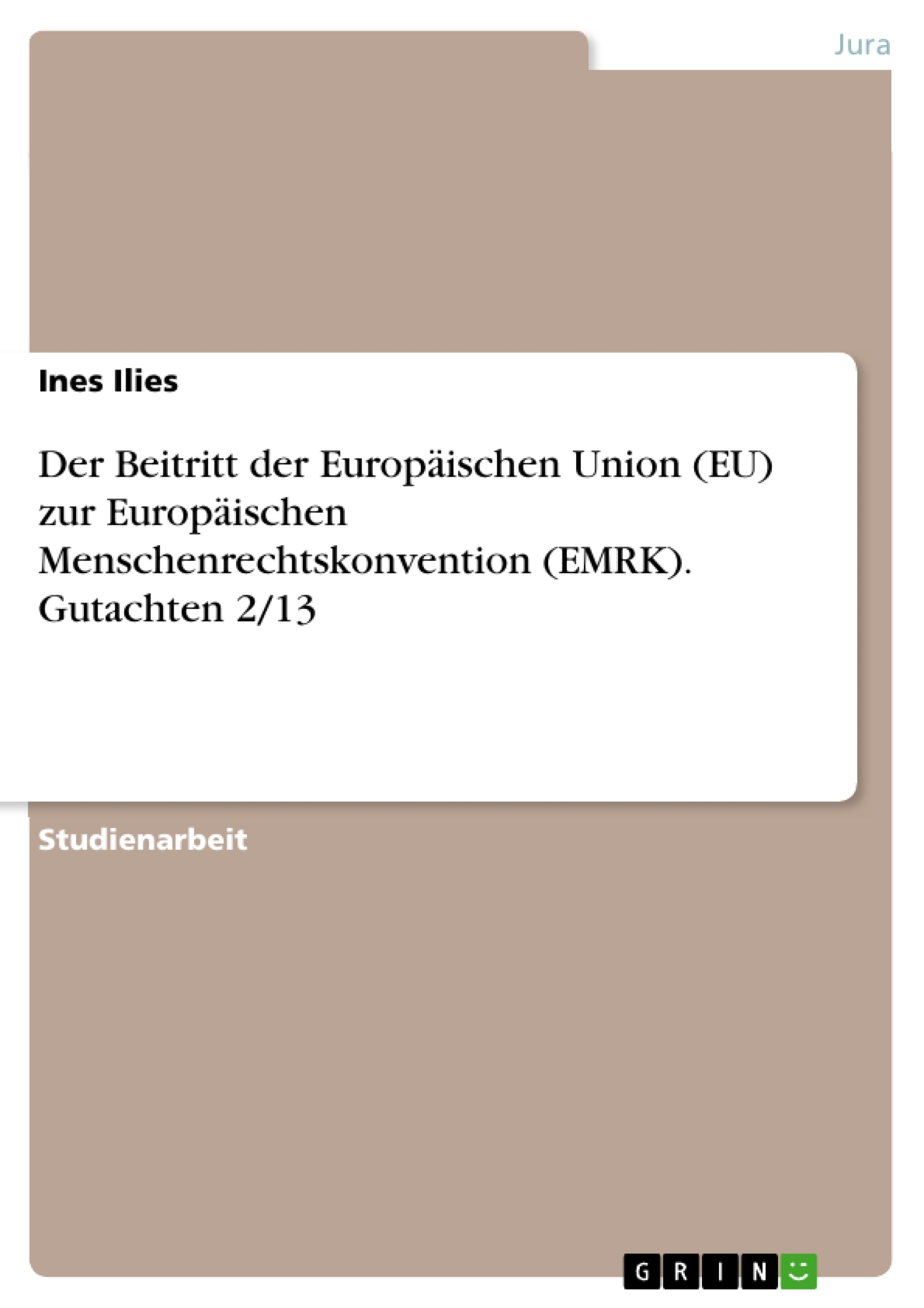 Titel: Der Beitritt der Europäischen Union (EU) zur Europäischen Menschenrechtskonvention (EMRK). Gutachten 2/13