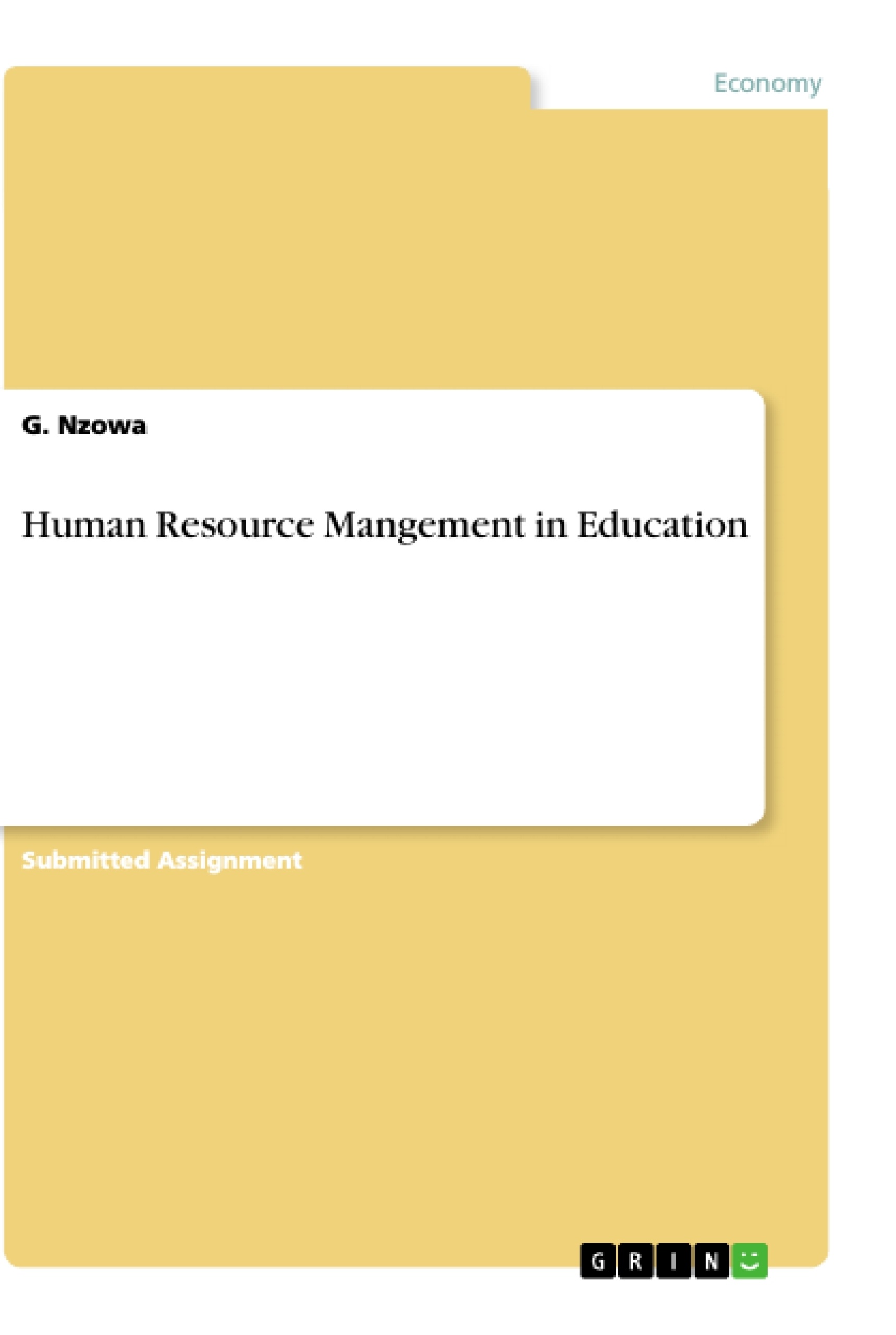 Titre: Human Resource Mangement in Education